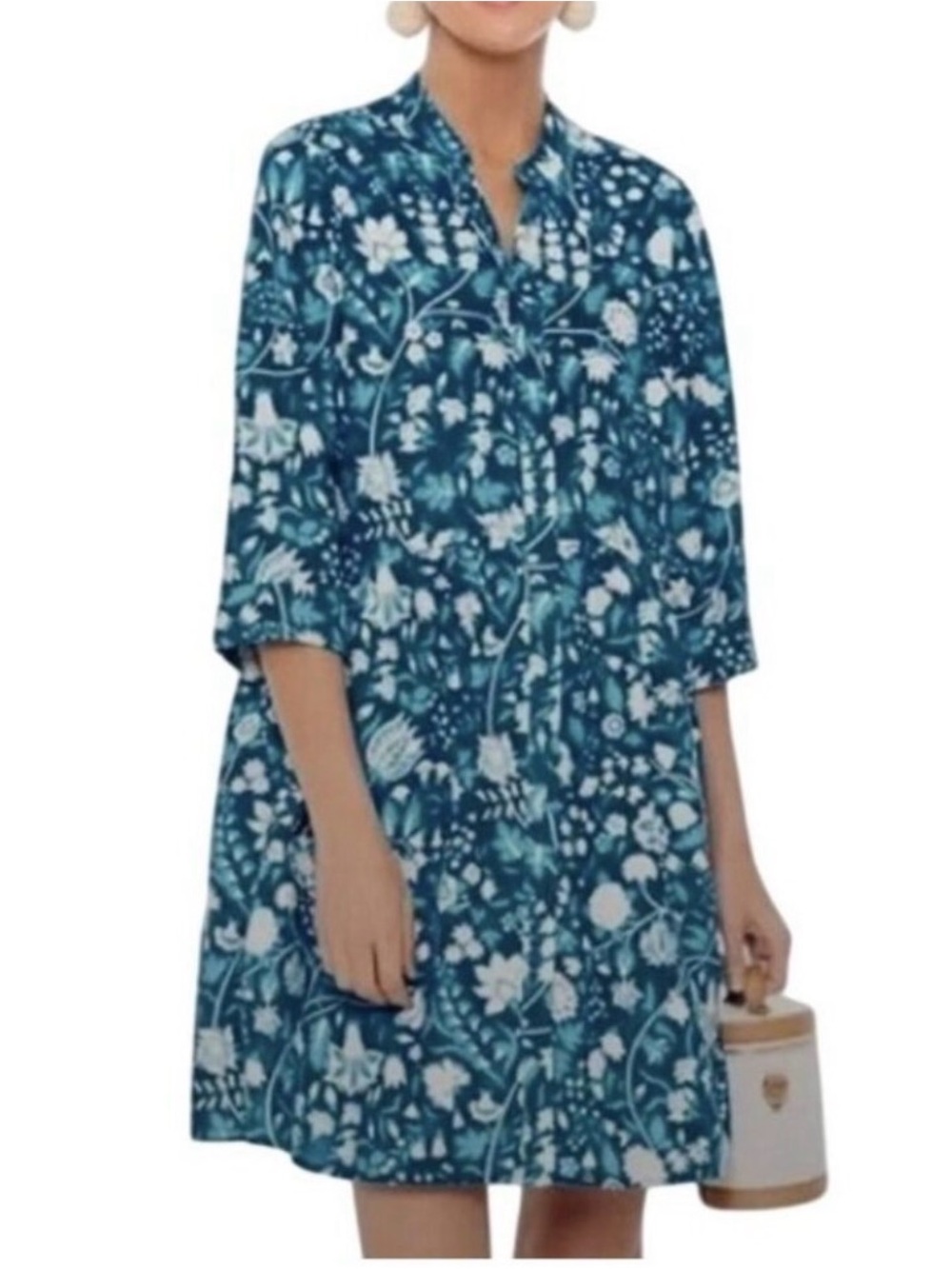 Tuckernuck Dress Womens XXS
Blue Floral Print Button Front 3/4
Sleeve Pockets